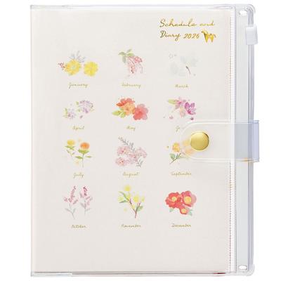 Kutsuwa 2026 A6 Weekly Planner with Household Accounting Book, Monday Start, Transparent Cover, Seasonal Flower Language, 140SHB, Starts December 2025
