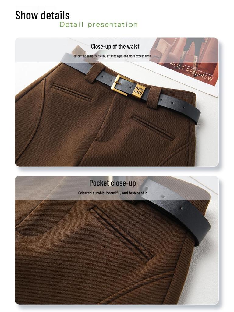 Women's 2024 High-Waist Khaki Wide-Leg Pants & A-line Shorts Set for Autumn/Winter
