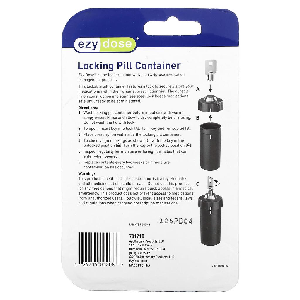 Locking Pill Container, 3-Count