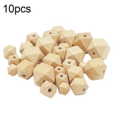 10Pcs Wooden Geometric Hexagon Beads DIY Unpainted Teether Necklace Accessory