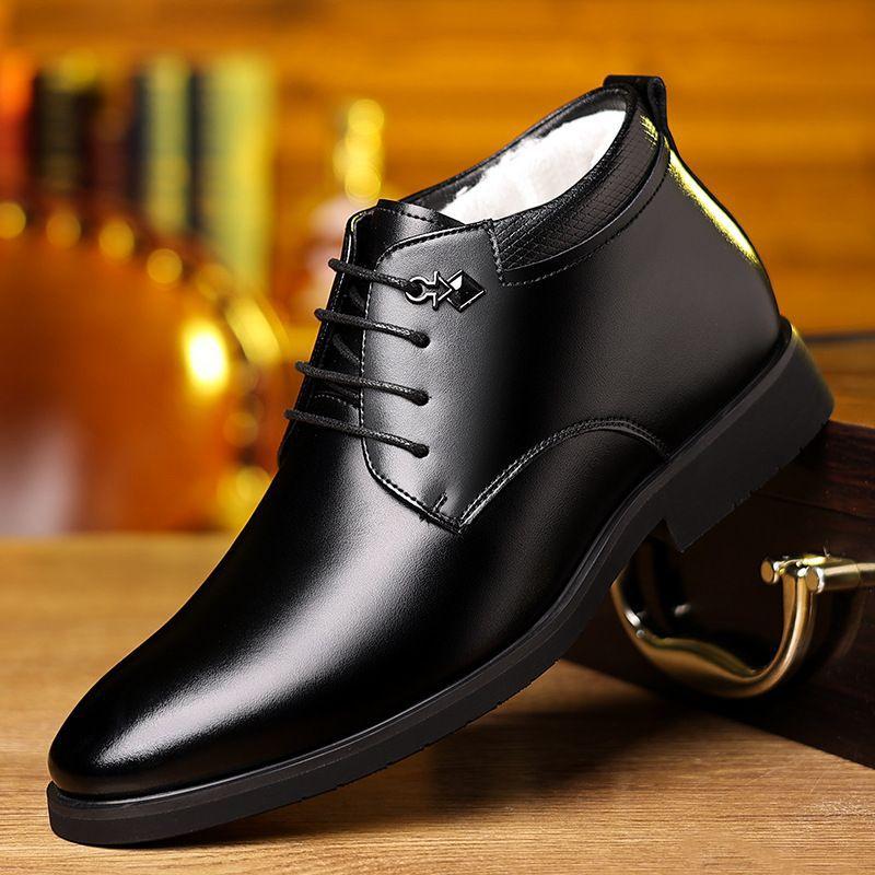 

Мужские хлопковые туфли зимние флисовые теплые утолщенные кожаные ботинки толстый флис мех интегрированные ботинки деловые мягкая кожа высокий верх кожаные туфли 38