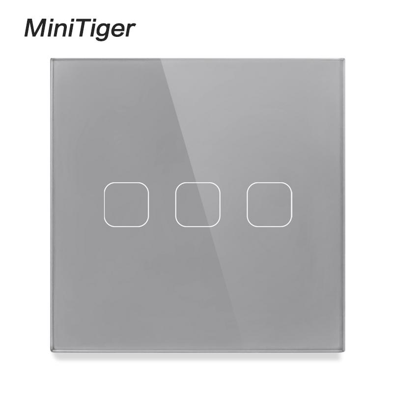 

Minitiger Стандарт ЕС/Великобритании, 1/2/3 банды, 1-сторонний сенсорный переключатель, серая панель из хрустального стекла, сенсорный переключатель, светильник, только настенный сенсорный