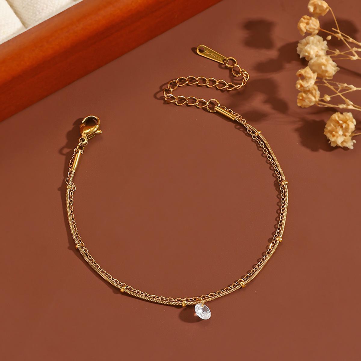 Элегантный женский браслет из титановой стали с инкрустированным бриллиантом - Легкая роскошь