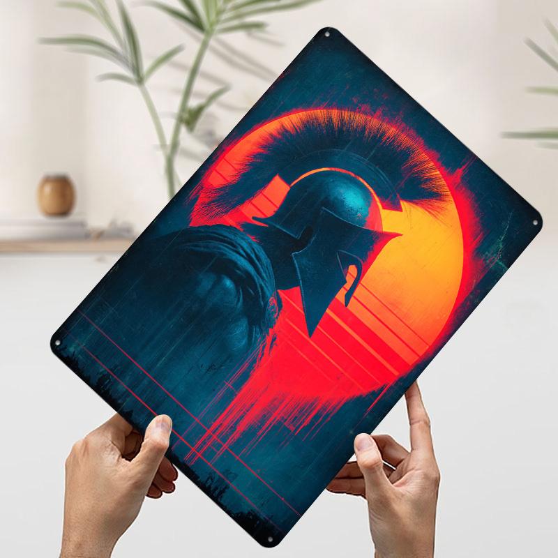 

Spartan Warrior With Retro Sunset Tinplate Poster Customized Wall Art Vintage Retro Metal Signs for Home Decor Decoration Garage 7.9x11.8In(20x30cm)