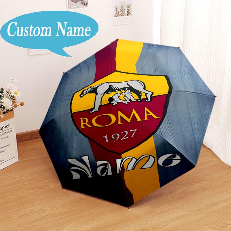 Custom Name Roma Football Crest Emblem Umbrella Folding Umbrella, Automatic Umbrella - 8-Frame for Travel, Casual Lightweight Personalized Gifts