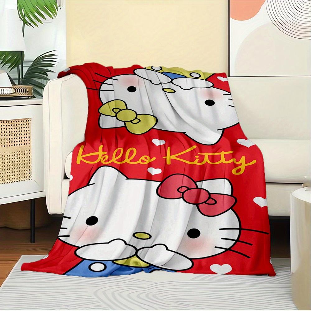 For Hello Kitty, Bow, HeartsAnime-Themed Flannel Blanket, Glam Style, Digital Print, All-Season Comfort, Tear-Resistant, Knitted Craftsmansh