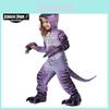 Déguisement de dinosaure violet amusant et féroce pour enfants, idéal pour Halloween ou une fête.