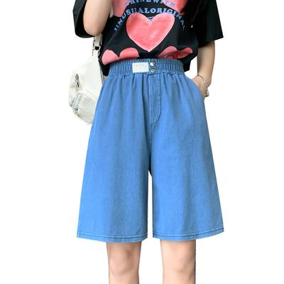 Tennis Denim Shorts for Women Loose Ice Silk Summer New Thin High Waist Wide-leg Straight Five-point Shorts