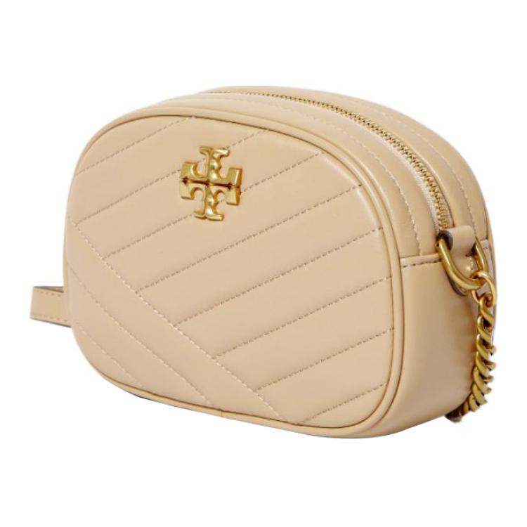 Tory Burch Kira Antique Gold Metal Double T Logo Zipper Closure Leather Shoulder Crossbody Bag Small Women Bags Nude-Pink 90450-288