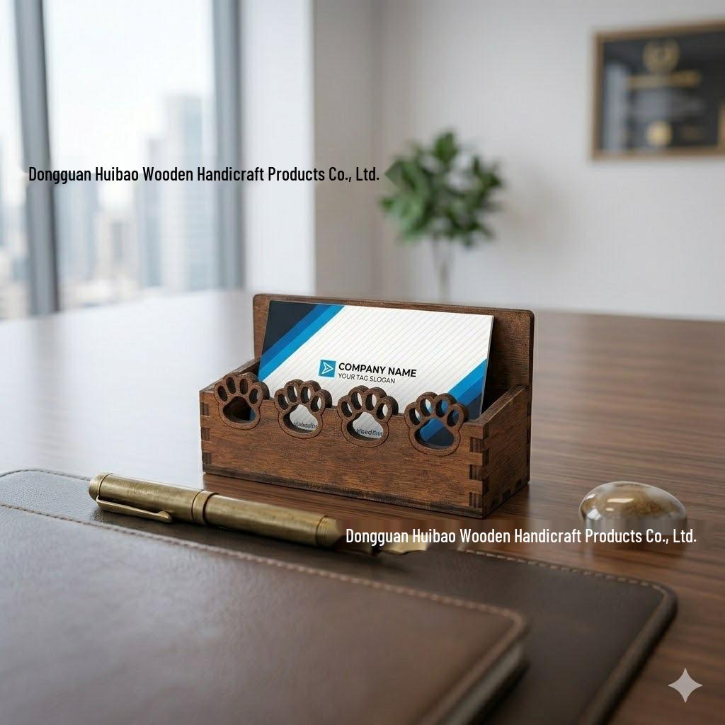 Pet-Themed Wooden Paw Print Business Card Holder & Postcard Display Stand