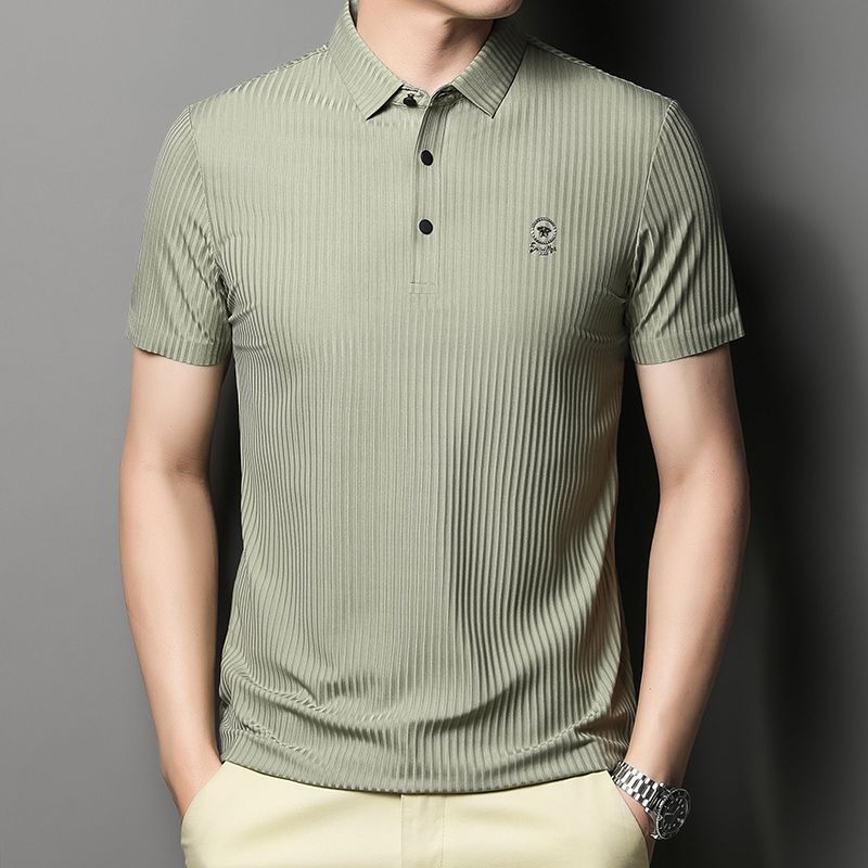 

Модная городская свободная мужская футболка среднего возраста с короткими рукавами и летним полосатым лацканом XXXXL