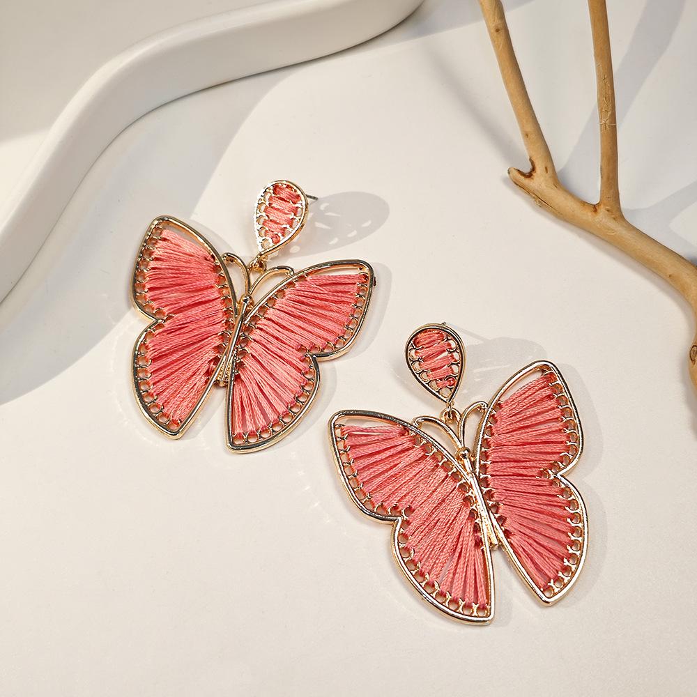 Bohemian Ethnic Cotton Thread Color Block Butterfly Earrings for Women