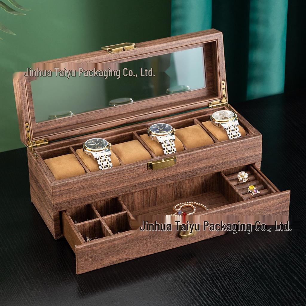 Retro Wood Grain Watch & Eyeglass Storage Box: Available in 3, 6, and 12 Slots