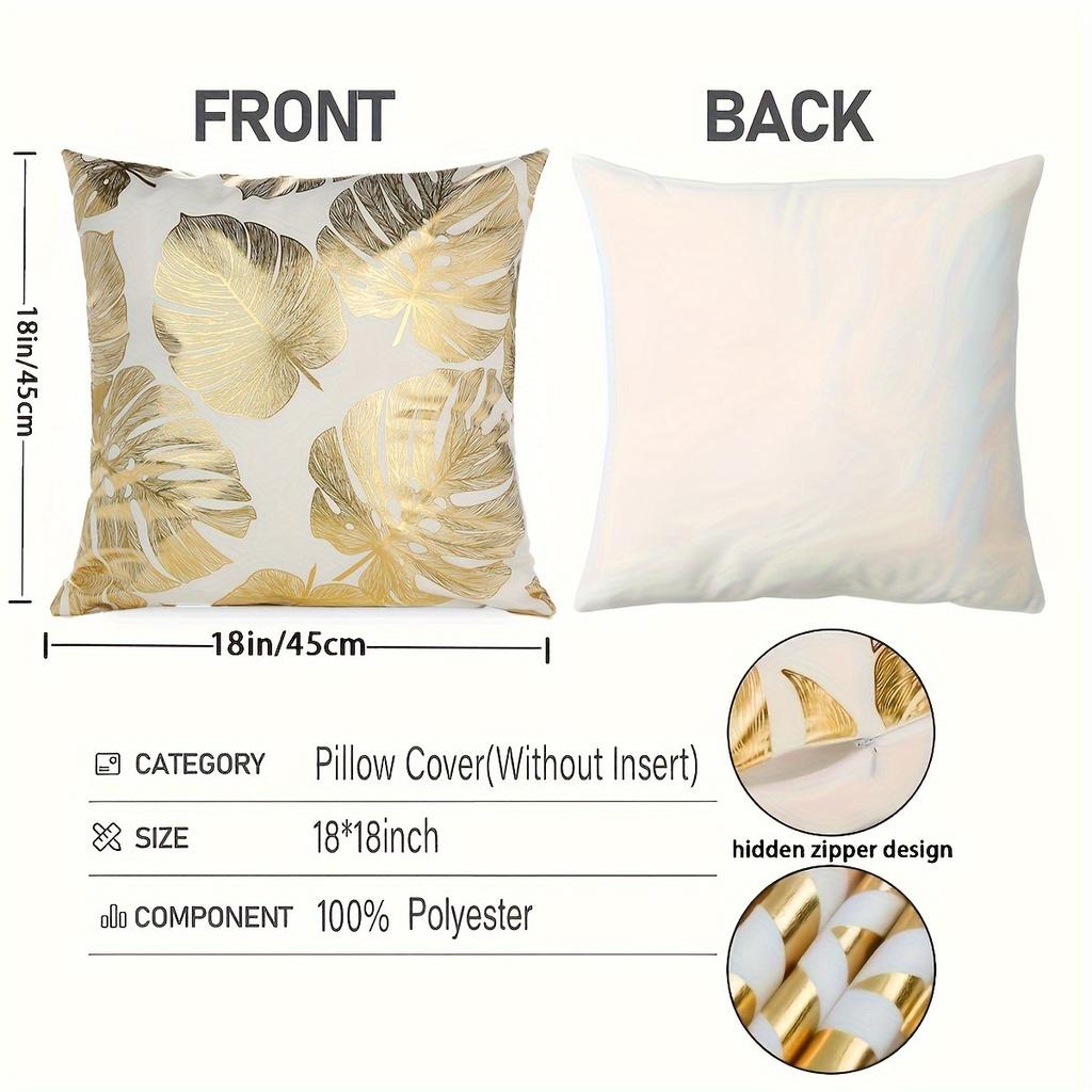 1pc, Short Plush Golden Plated Tropical Leaves Cushion Case For Sofa Bed Garden  Car,Cozy Modern Home Decor Pillowcase ,18x18In,No Pillow Insert