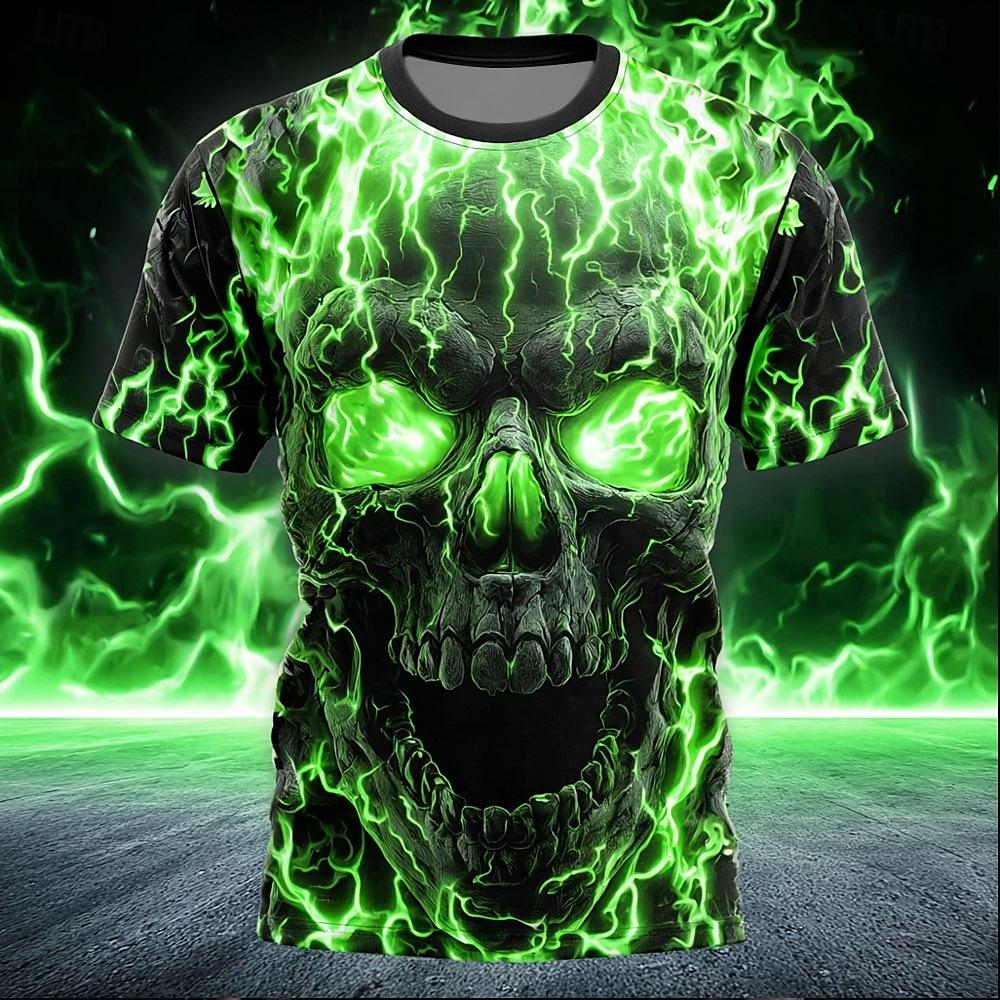 Letní T-shirt s 3D potiskem lebky Fame Streetwear Pánská Móda Ležérní Oversized s kulatým výstřihem Krátký rukáv Trička Vrcholy Oblečení