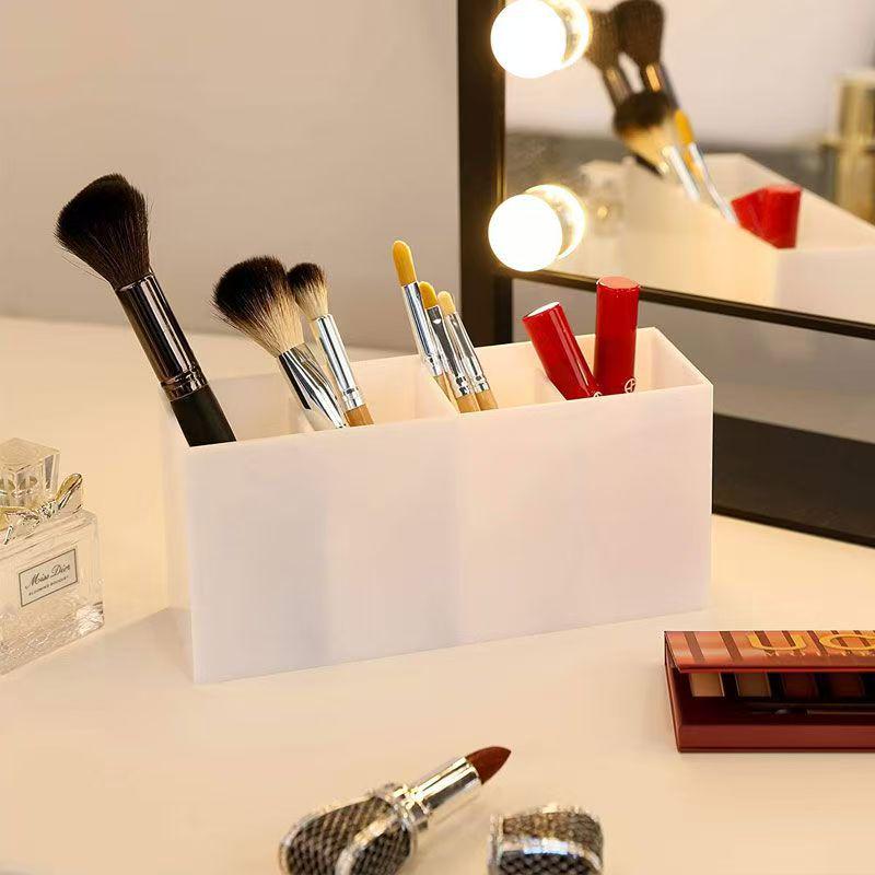 Acrylic Transparent Pen Holder & Three-Compartment Desktop Organizer
