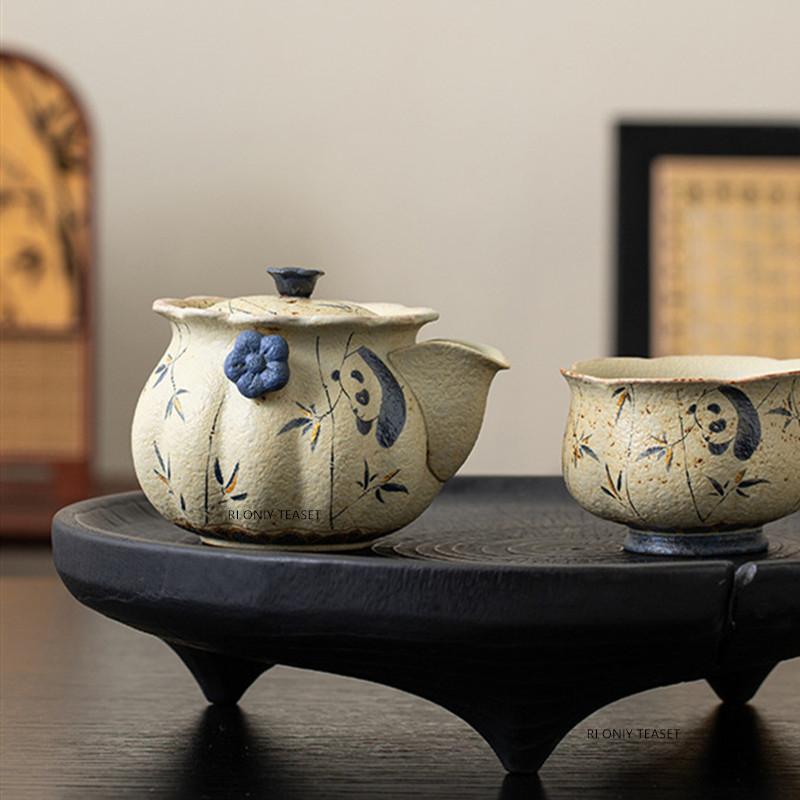 130ml Chinese Tradition Ceramic Tea Pot Panda Bamboo Leaf Pattern Teapot Beauty Handmade Kettle Travel Portable Teaware