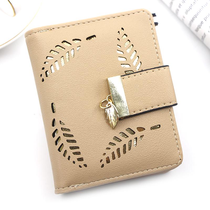 

Korean Style Ladies Wallet with Leaf Cutout - Short Clutch Coin Purse with Zipper