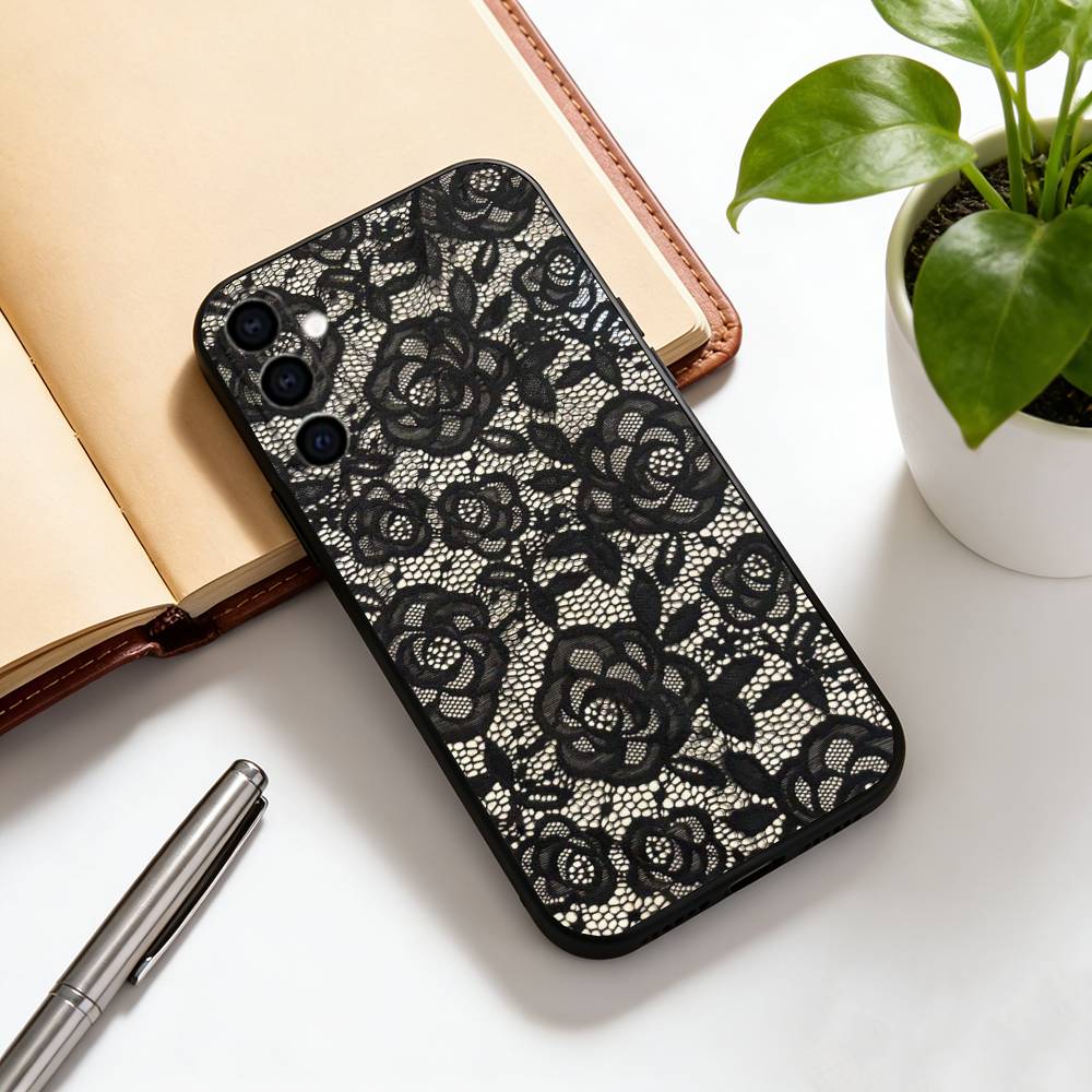 Vintage Lace Phone Case For Phone Case Black Silicone Soft For Samsung Galaxy A73,A72,A71,A70,A53,A52,A51