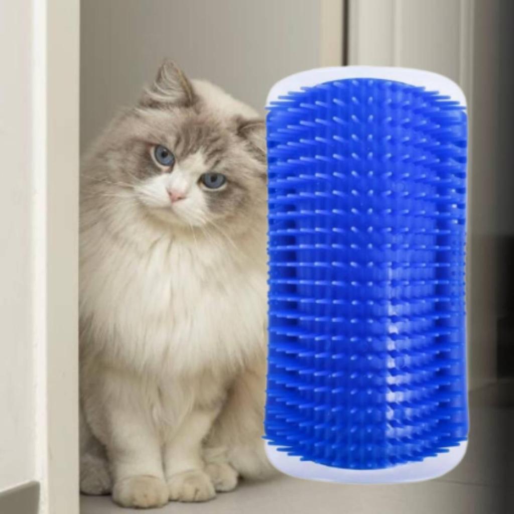 Cat Wall Corner Groomer for Cats Self Scratcher Hair Remover Brush with Catnip Pouch Pink Large