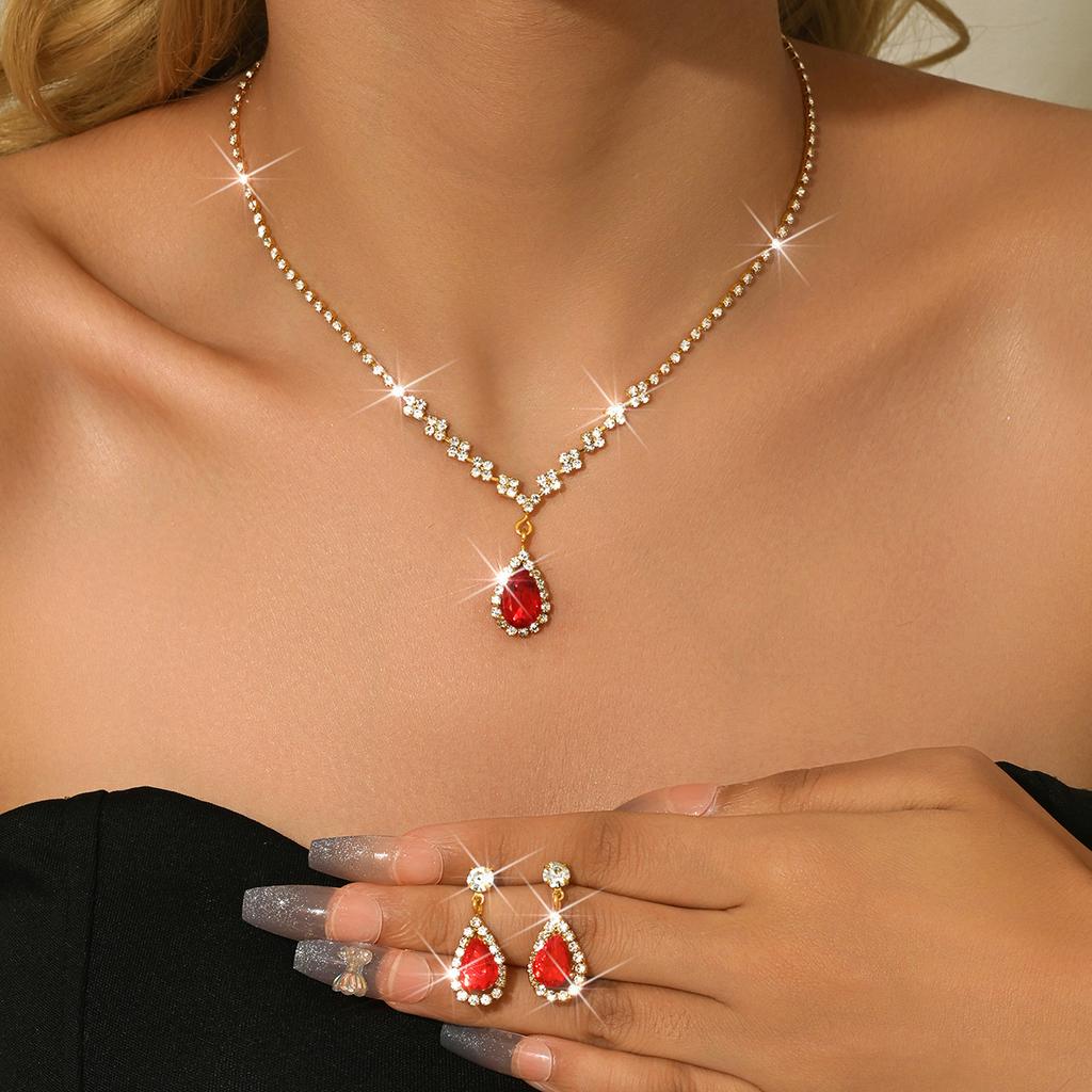 Brautschmuck Halskette Armband Set Strass Zirkon Hochzeitskleid Damen Hochzeitsaccessoires Premium Zweiteiliges Set