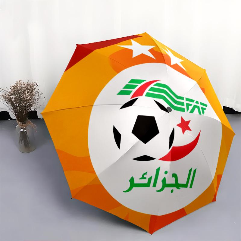 Modello squadra nazionale di calcio dell'Algeria, ombrello pieghevole automatico, design portatile e pieghevole, 8 stecche, un regalo di Natale o di compleanno.