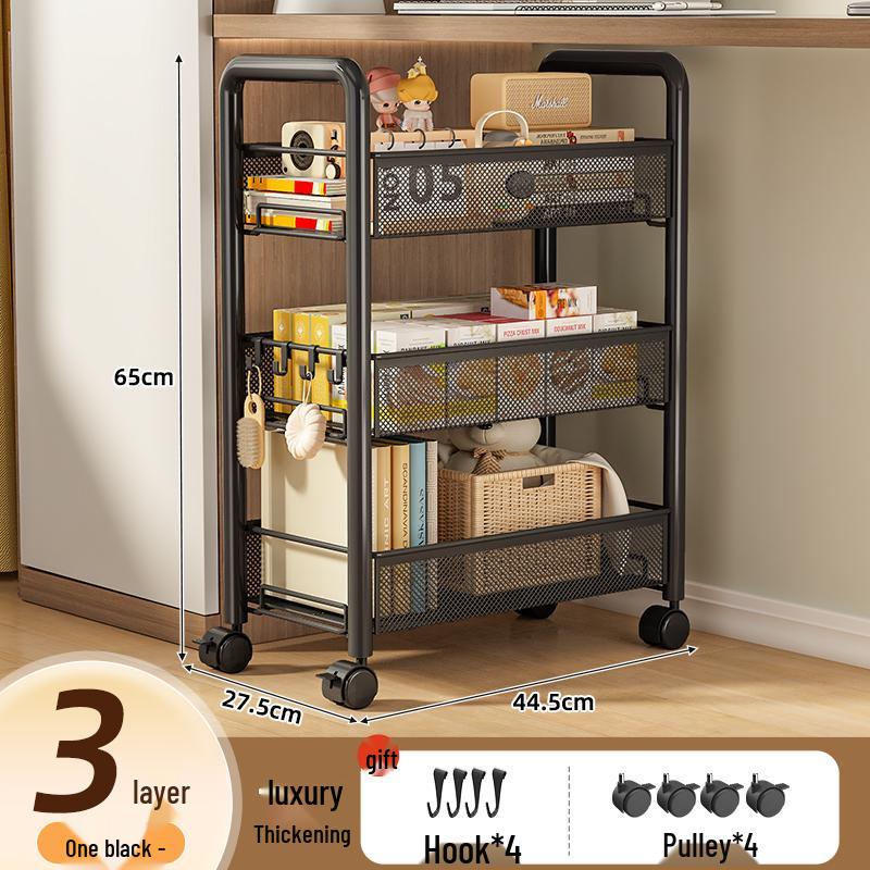 

Компактная передвижная тележка для хранения под столом на колесиках - Многоярусная полка для общежитий или спален