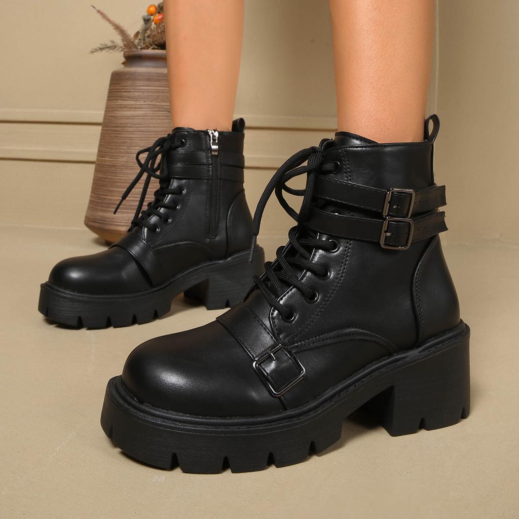 Soft Leather Platform Martin Boots Women's 2025 New Autumn and Winter British Style Internet Celebrity Super Fire Belt Buckle Versatile Short Boots