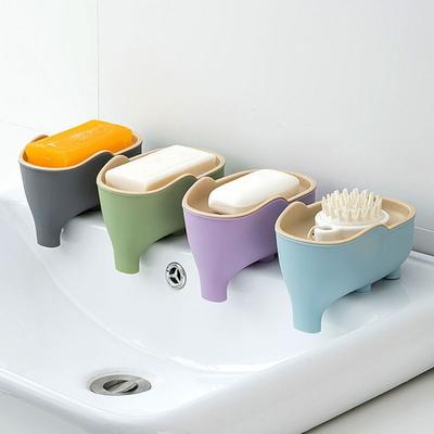 Double Layer Soap Box Cute Elephant Drain Soap Dish Creative Soap Holder Bathroom Accessories