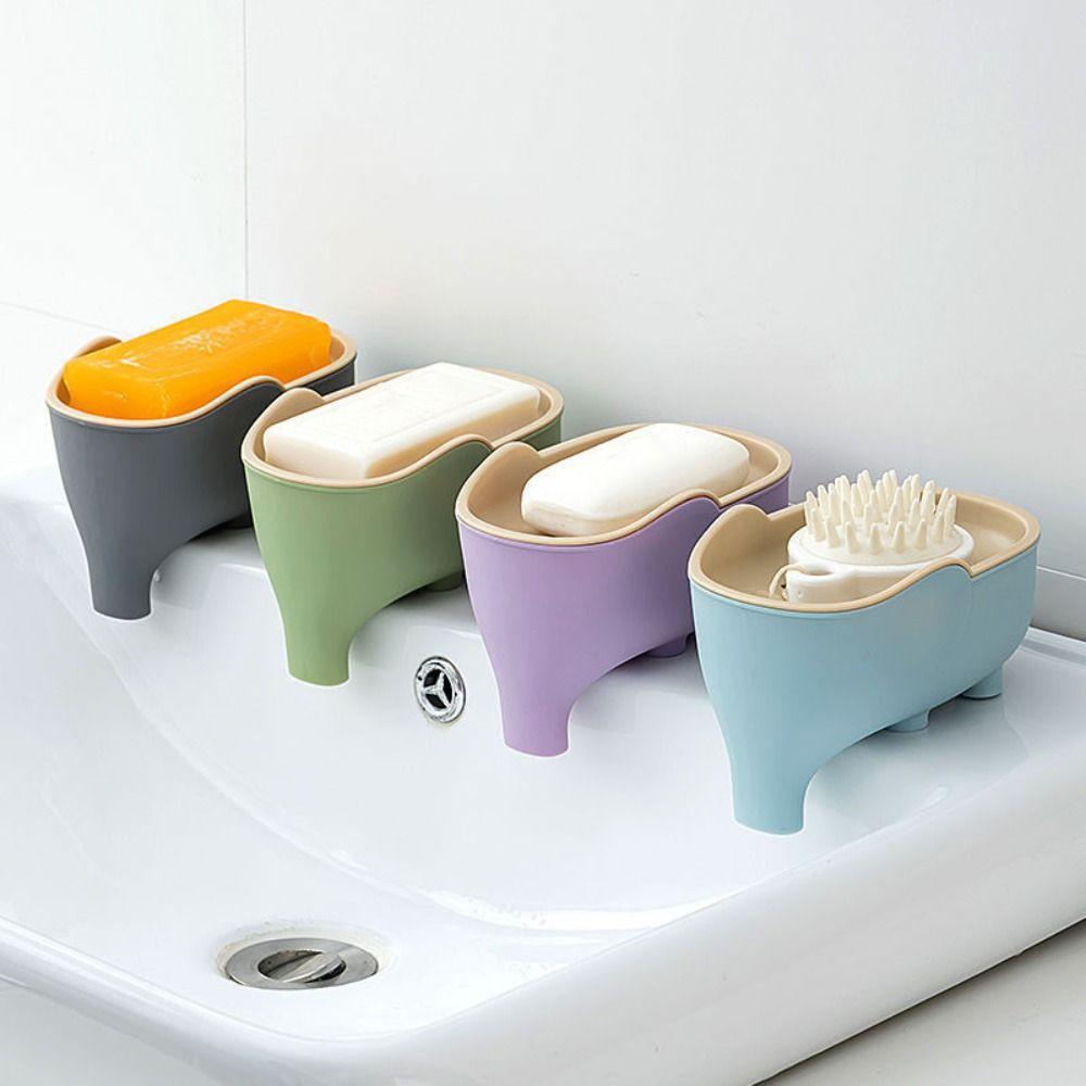 Creative Double Layer Soap Box Cute Elephant Waterproof Drain Soap Dish Anti-slip Portable Soap Drain Rack Bathroom Accessories