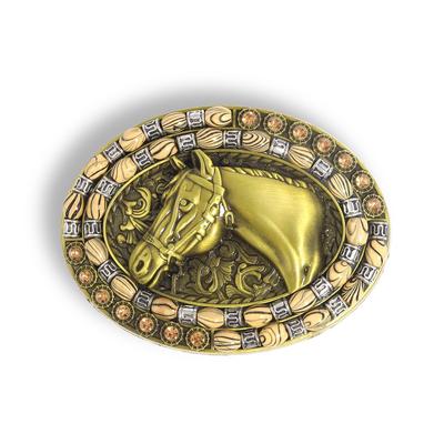Western Belt Buckle for Men Cowboy Head Oval Buckle with Wood Grain Beads Vintage 10 X Gift [Rockyu] Hat/Boots/Horse Decoration, Alloy, Style, 7.4 Cm,