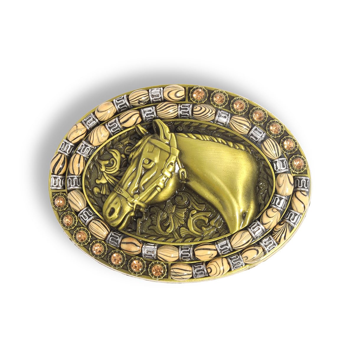 

Western Belt Buckle for Men Cowboy Head Oval Buckle with Wood Grain Beads Vintage 10 x Gift [Rockyu] Hat/Boots/Horse Decoration, Alloy, Style, 7.4 cm, золотий