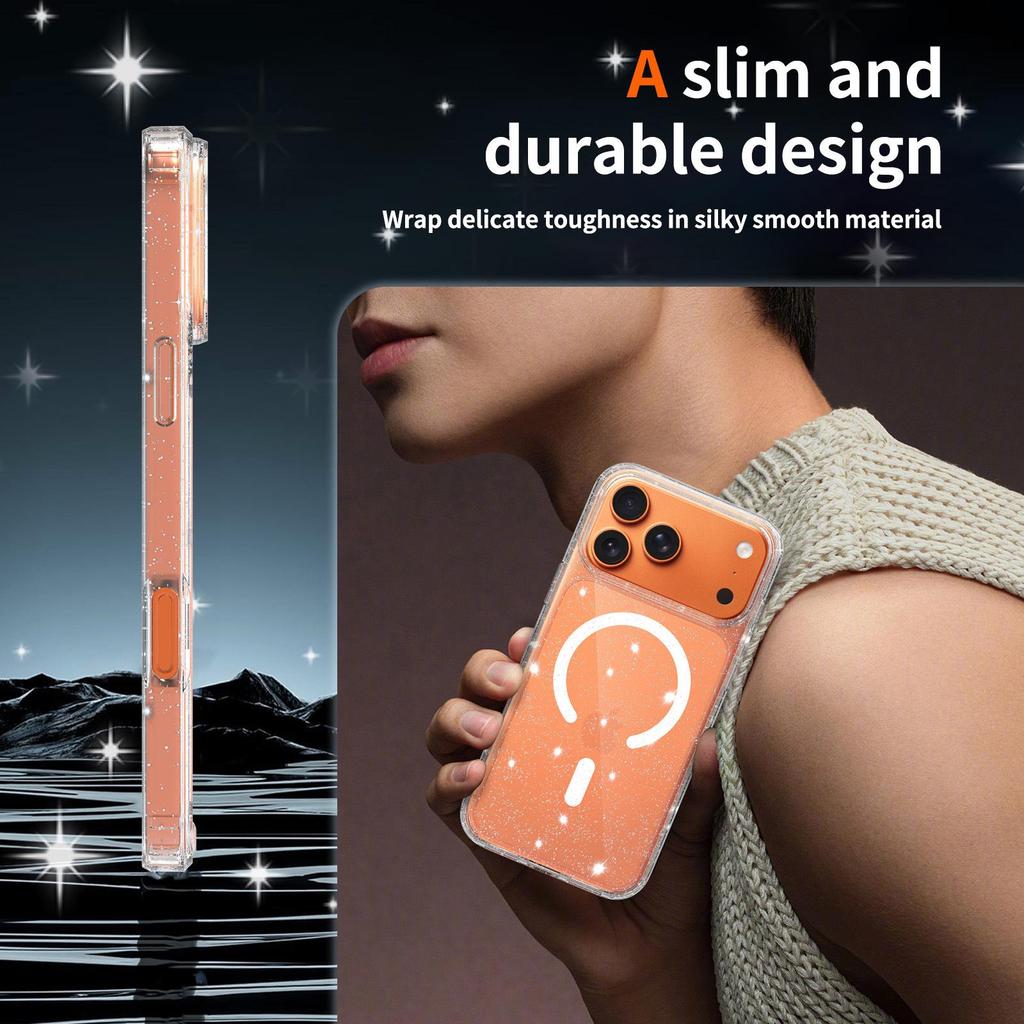 High-End Glitter Transparent Magnetic Case for Apple 16/17 Pro Max - Luxury, Lightweight, and Drop-Proof Protection