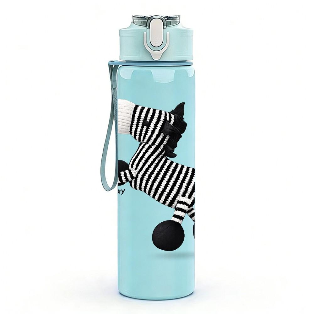 1PC Zebra Rocking Horse Toy Print 750ml Color Plastic Sports Water Bottle Leakproof Flip Straw Lid Suitable for Sports Office Home Use