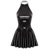 Womens Patent Leather Dress Halter Neck Sleeveless Swing Skirt Mini Length Club Party Dress