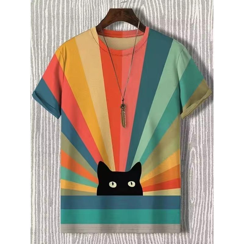 

Men s Animal Funny Cat Printed T Shirt Short Sleeved Tees Tops 3D Print O-Neck Shirts Party Summer Casual Men s Clothing Apparel S