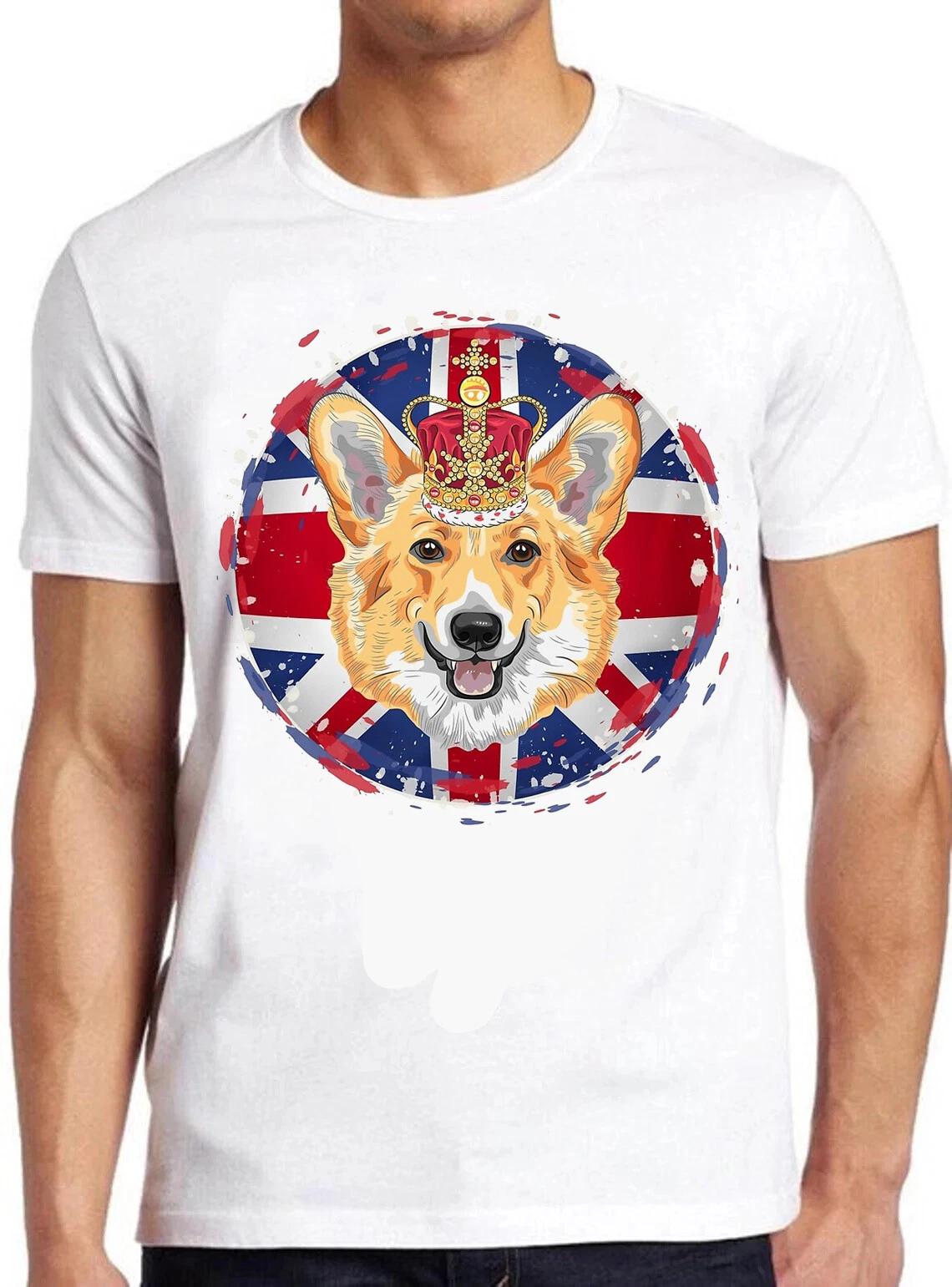 Platinum Jubilee Corgi Crown King Coronation Union Jack Flag  T Shirt M1201 XS