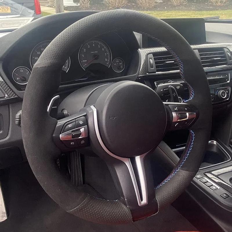 Car Steering Wheel Braid Cover Suede  Leather For BMW M Sport 2 Series F22 F23 F45 F46 X4 F26 X5 F15 X6 F16 2014- Black Thread