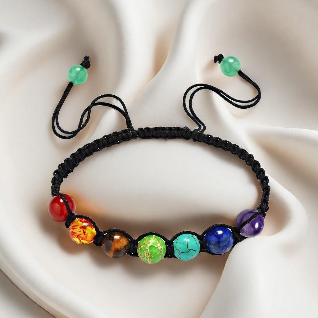 

Natural Stone Bracelet Stone Beaded Bracelet with Tail Beads Handmade Woven Jewelry Natural Multicolored Ston