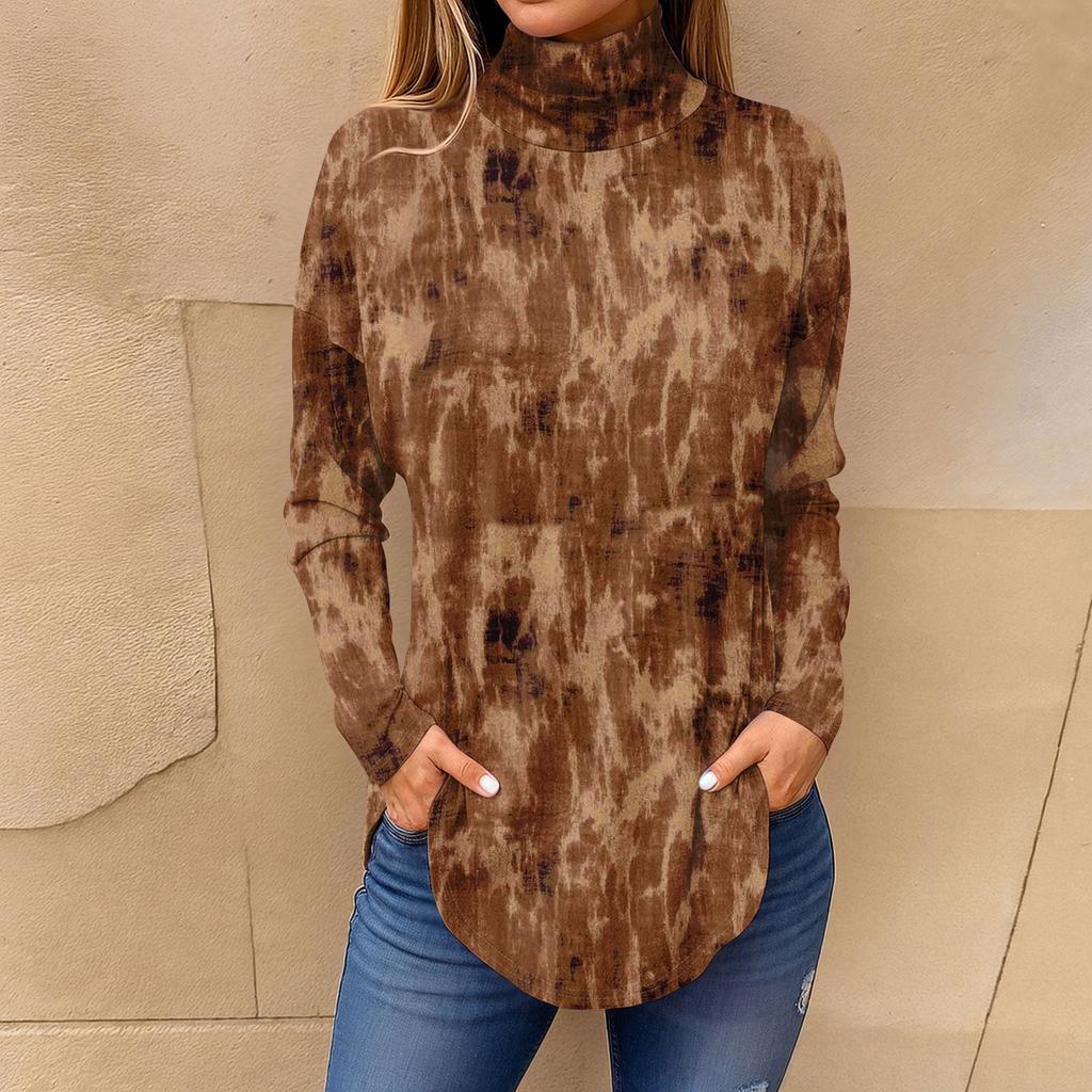 Tee Shirts For Women Fall Casual Long Sleeve Shirts Sweatshirt Vintage Printed High Neck Top Pullover