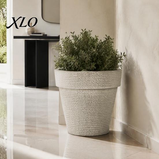 Sun Proof Anti Aging Plant Containers Round Large Planter with Drainage Hole, 12 Inch Dia Stone-Look Flower Thickened Durable Pots for Office
