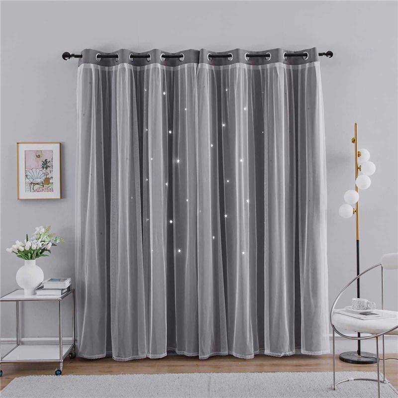 Double Layer Curtains with Star Cut-Outs Blackout Rod Pocket Drapes Projects Beautiful Starry Patterns Home Window Decor