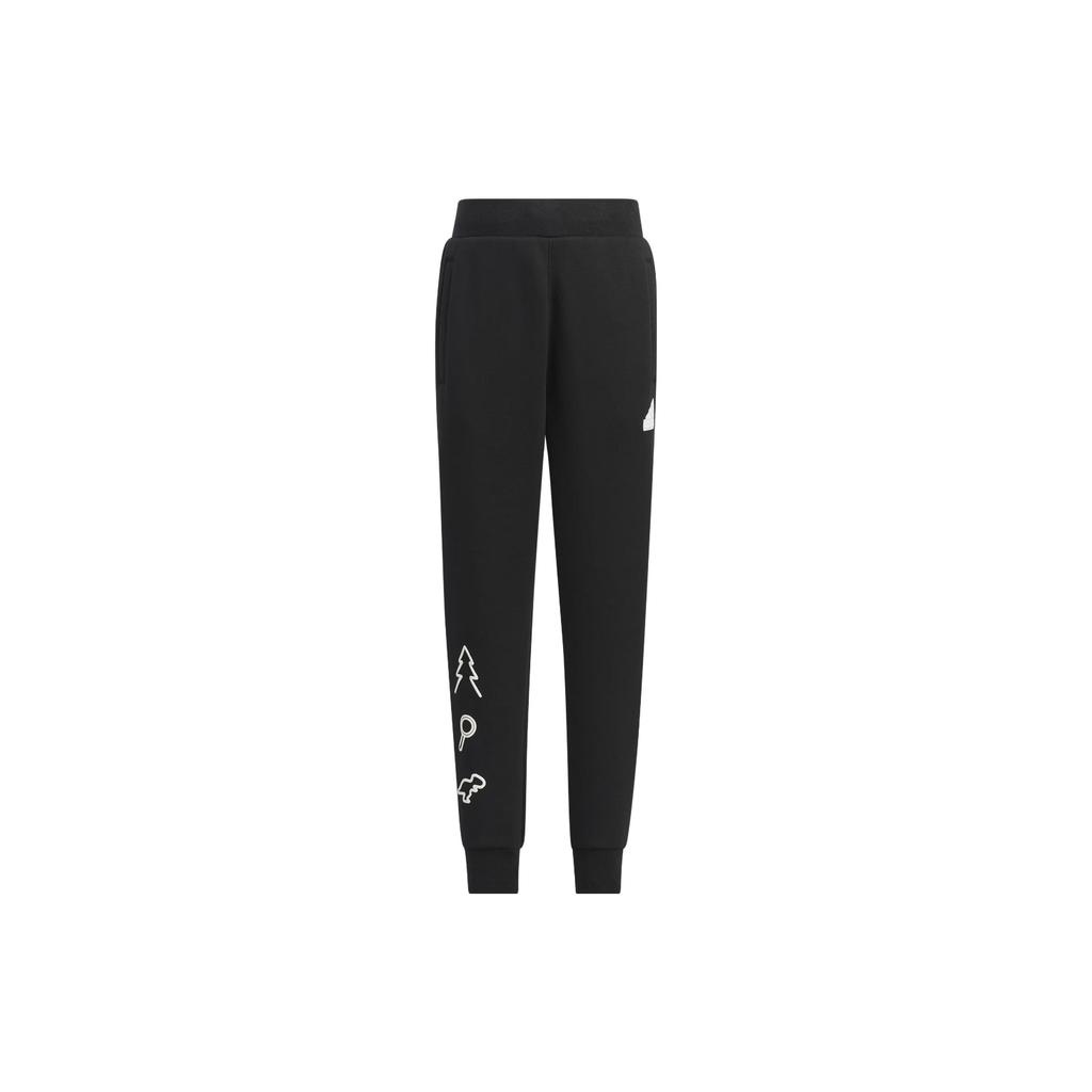 adidas Knitted Sweatpants Cartoon Pattern Print Thickened And Fleece Lined Elastic Cuff Black Kids' IY5040