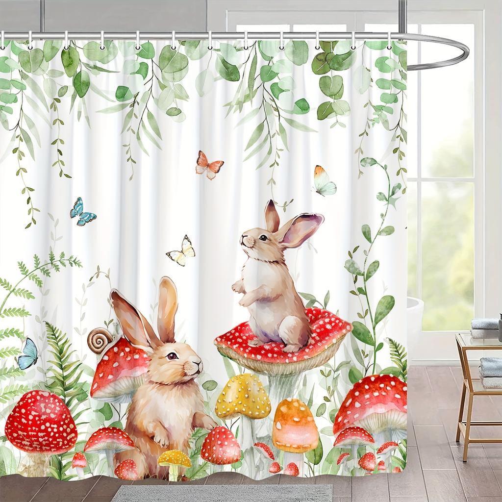 Enchanted Forest Shower Curtain - Whimsical Rabbits and Butterflies for Bathroom Decor - Magical and Colorful Home Accessory