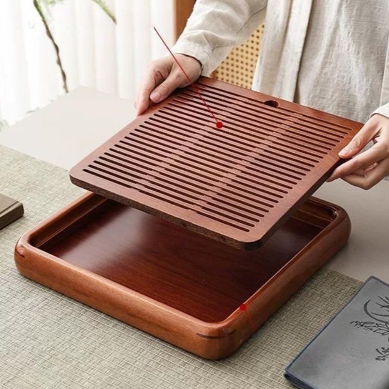 Rosewood Solid Wood Tea Tray for Desk, Office Integrated Water Storage & Drainage Tray, Tabletop Tea Ceremony Drip Plate