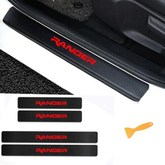 4PC Red Car Door Sill Protector Carbon Fiber Leather Sticker For Ranger