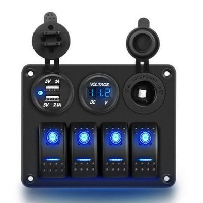 Modrý panel pro loď a auto 4 v 1: Vypínač + nabíječka + voltmetr + zásuvka do zapalovače
