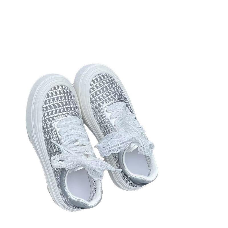 Leather little white shoes women's platform summer new hollow woven casual soft sole breathable versatile fashion board shoes