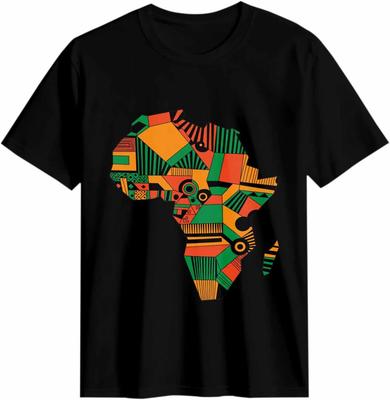 African Map Geometric Pattern Black T-shirt
