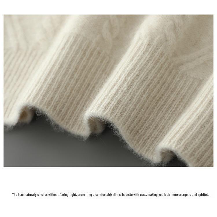 Men's Diamond Cable Knit Wool Sweater - Thick, Loose, Versatile Cashmere Layer